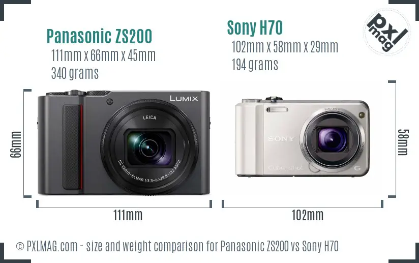Panasonic ZS200 vs Sony H70 size comparison