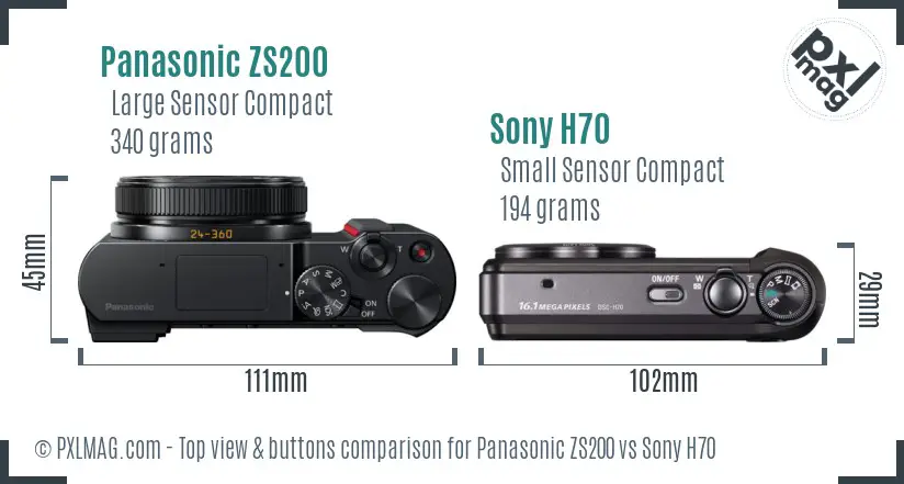 Panasonic ZS200 vs Sony H70 top view buttons comparison