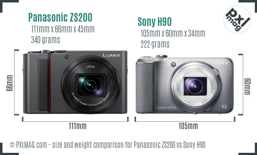 Panasonic ZS200 vs Sony H90 size comparison