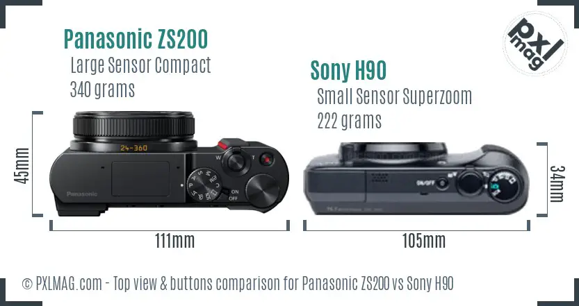 Panasonic ZS200 vs Sony H90 top view buttons comparison