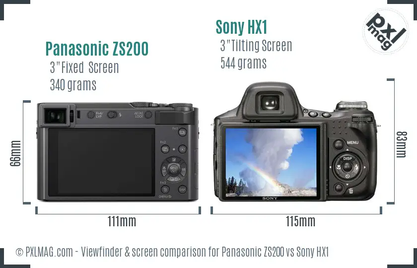 Panasonic ZS200 vs Sony HX1 Screen and Viewfinder comparison