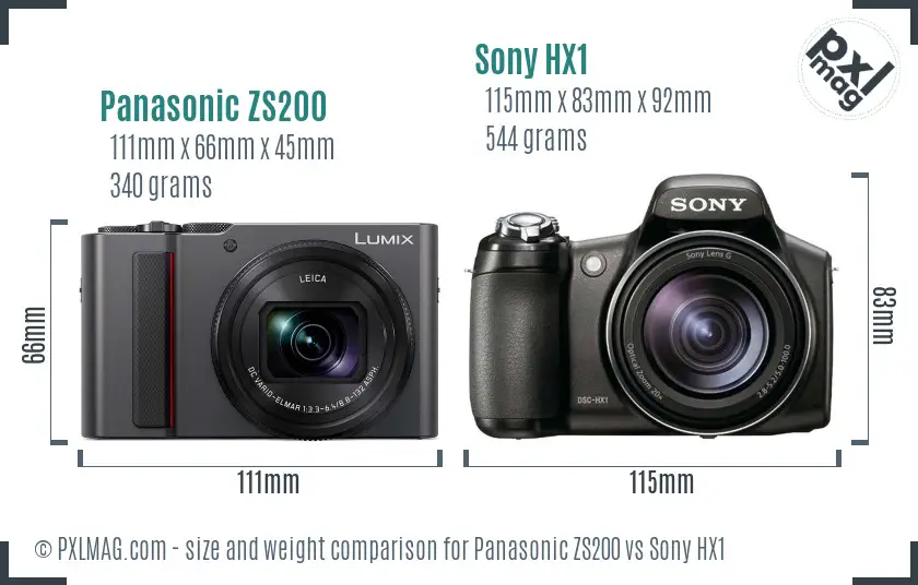 Panasonic ZS200 vs Sony HX1 size comparison