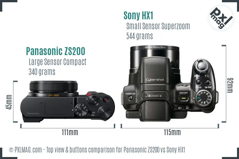 Panasonic ZS200 vs Sony HX1 top view buttons comparison