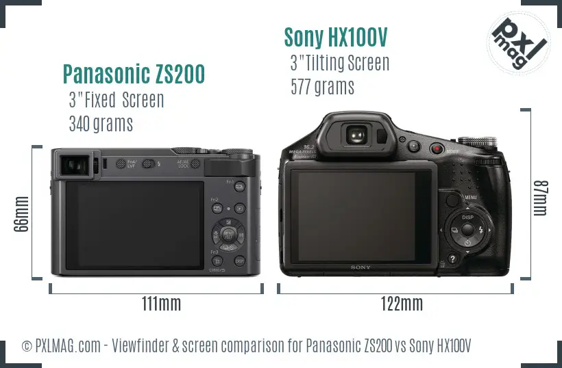 Panasonic ZS200 vs Sony HX100V Screen and Viewfinder comparison