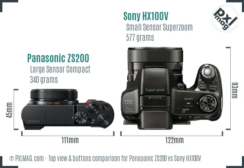 Panasonic ZS200 vs Sony HX100V top view buttons comparison
