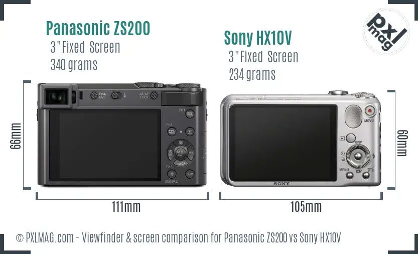 Panasonic ZS200 vs Sony HX10V Screen and Viewfinder comparison