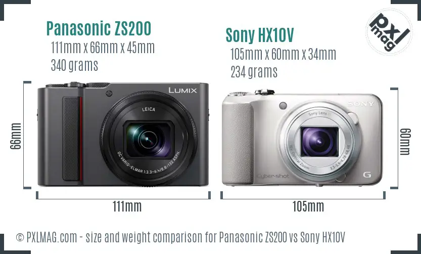 Panasonic ZS200 vs Sony HX10V size comparison