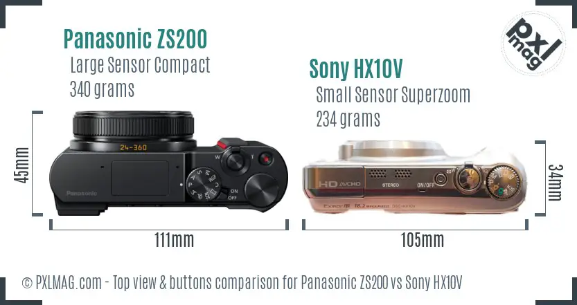 Panasonic ZS200 vs Sony HX10V top view buttons comparison