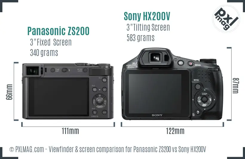 Panasonic ZS200 vs Sony HX200V Screen and Viewfinder comparison