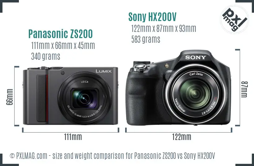 Panasonic ZS200 vs Sony HX200V size comparison
