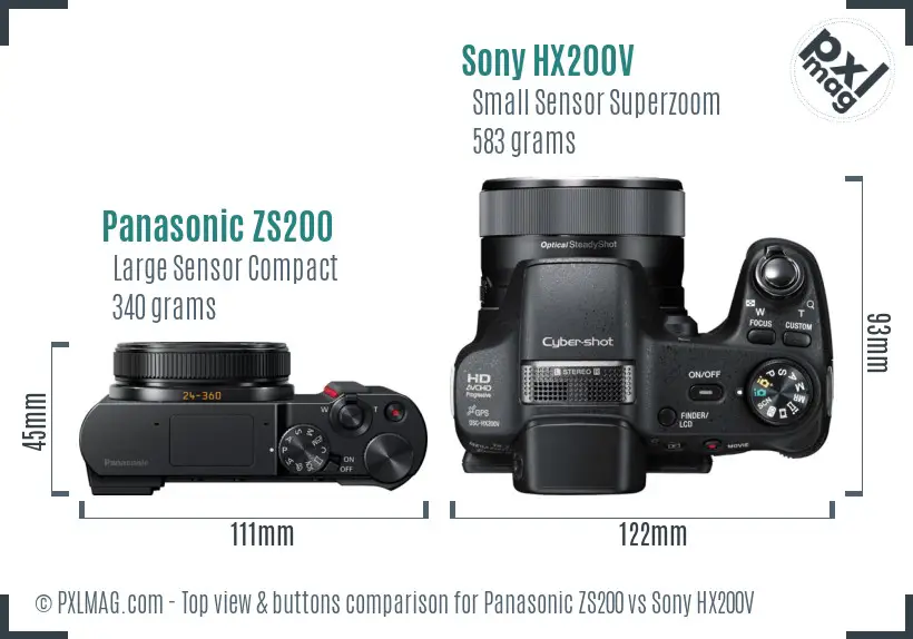 Panasonic ZS200 vs Sony HX200V top view buttons comparison