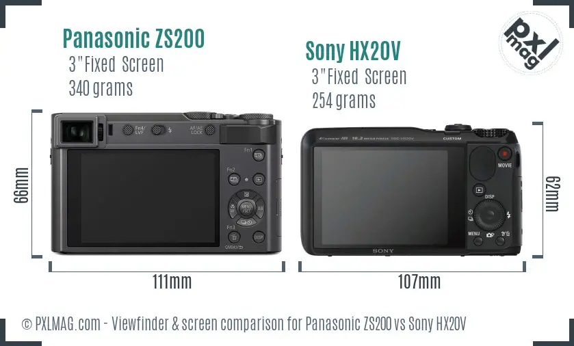 Panasonic ZS200 vs Sony HX20V Screen and Viewfinder comparison