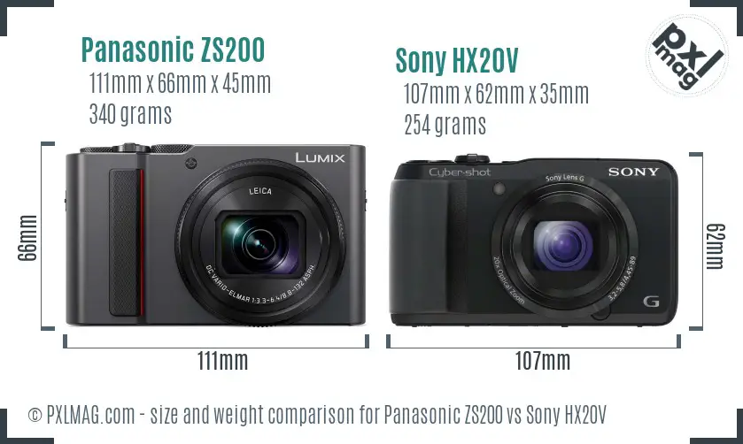 Panasonic ZS200 vs Sony HX20V size comparison