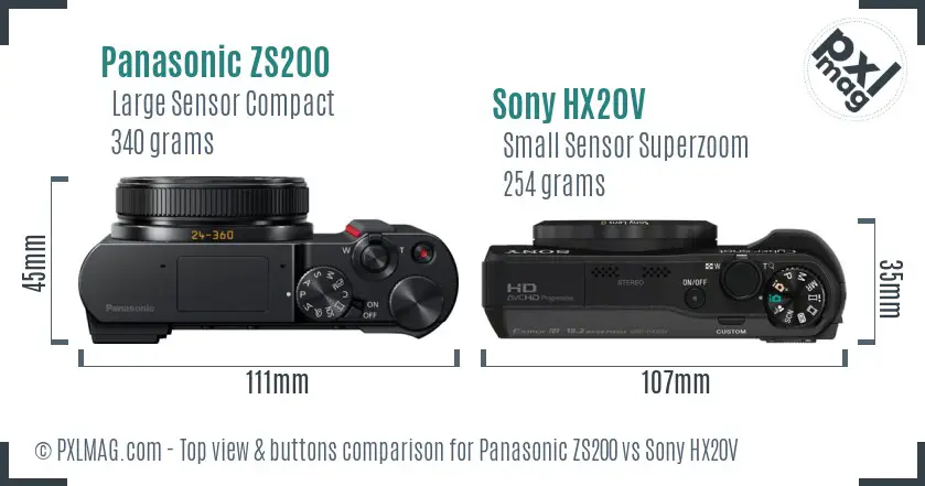 Panasonic ZS200 vs Sony HX20V top view buttons comparison