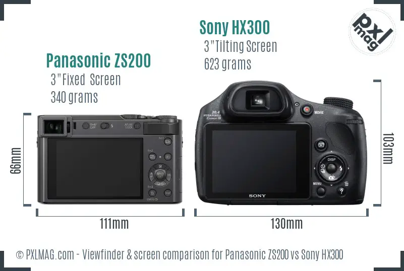 Panasonic ZS200 vs Sony HX300 Screen and Viewfinder comparison