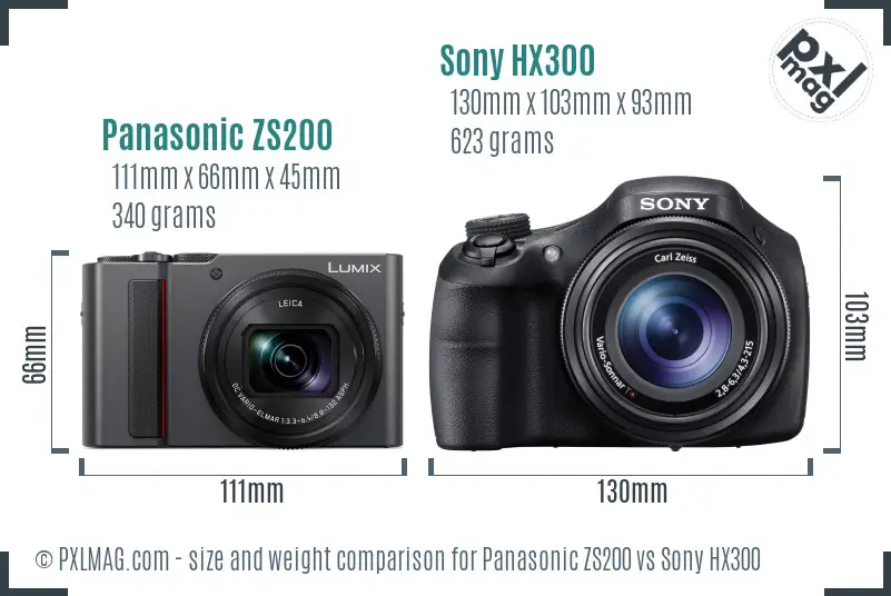 Panasonic ZS200 vs Sony HX300 size comparison