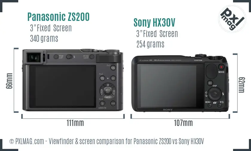 Panasonic ZS200 vs Sony HX30V Screen and Viewfinder comparison