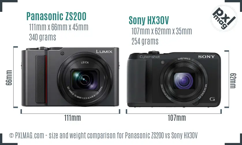 Panasonic ZS200 vs Sony HX30V size comparison
