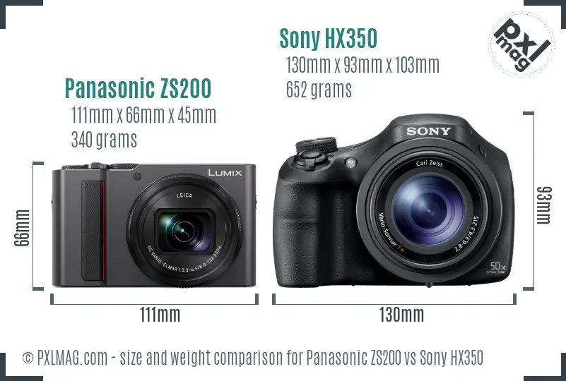 Panasonic ZS200 vs Sony HX350 size comparison