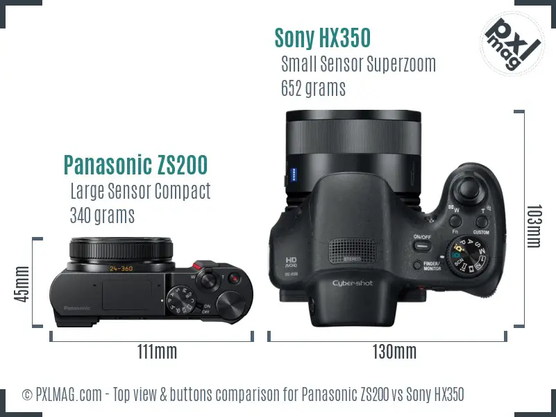 Panasonic ZS200 vs Sony HX350 top view buttons comparison