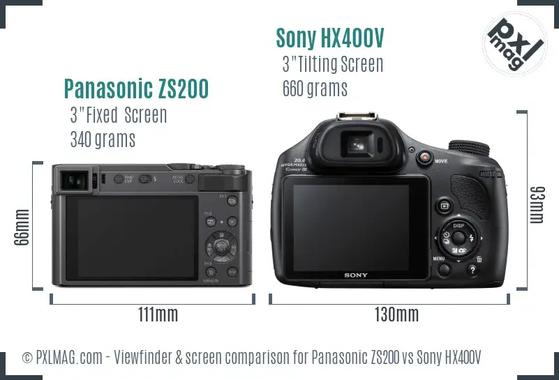 Panasonic ZS200 vs Sony HX400V Screen and Viewfinder comparison