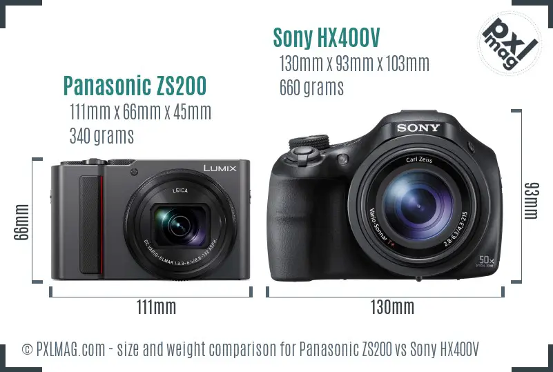 Panasonic ZS200 vs Sony HX400V size comparison