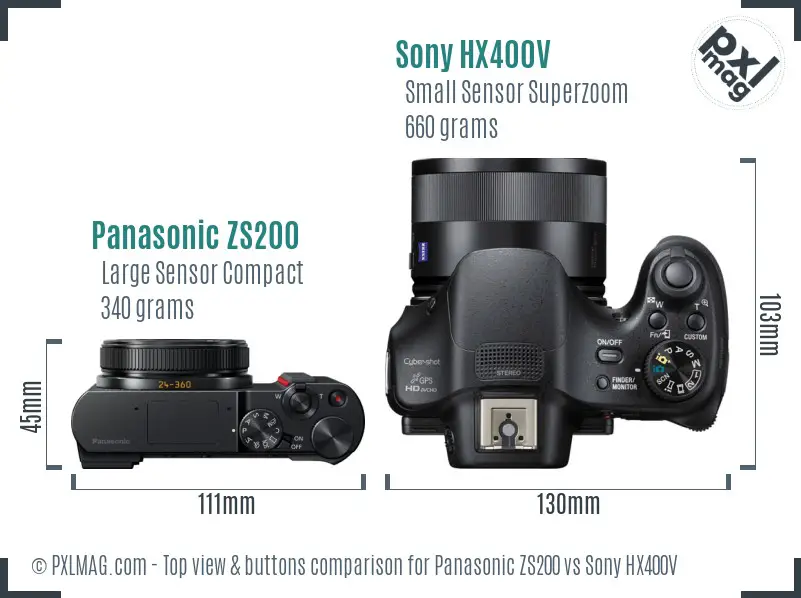 Panasonic ZS200 vs Sony HX400V top view buttons comparison