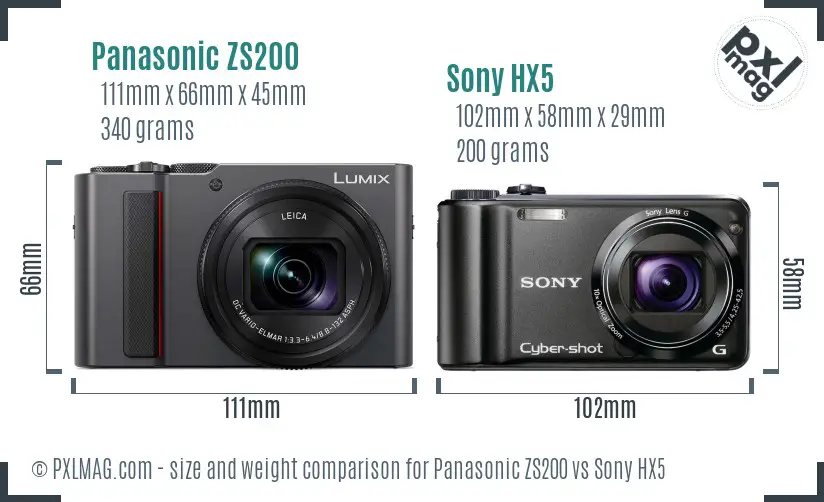 Panasonic ZS200 vs Sony HX5 size comparison