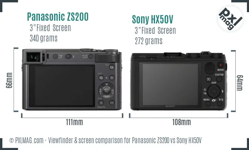 Panasonic ZS200 vs Sony HX50V Screen and Viewfinder comparison