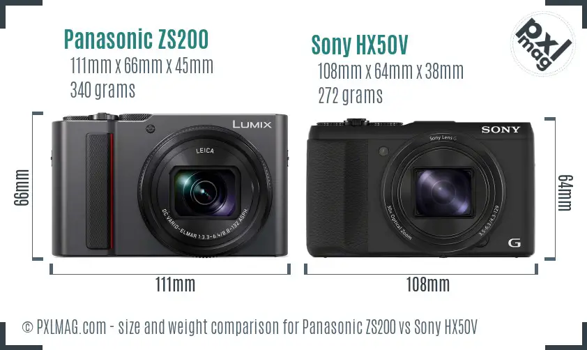 Panasonic ZS200 vs Sony HX50V size comparison