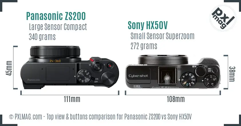 Panasonic ZS200 vs Sony HX50V top view buttons comparison