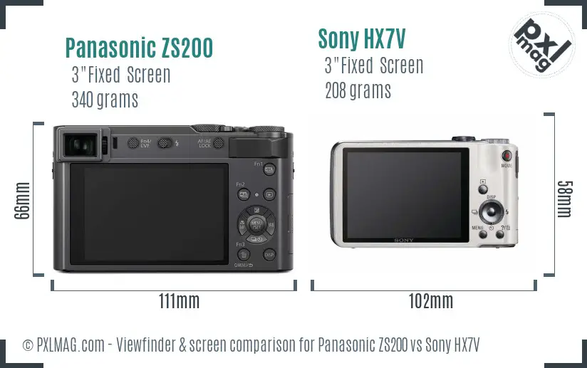 Panasonic ZS200 vs Sony HX7V Screen and Viewfinder comparison