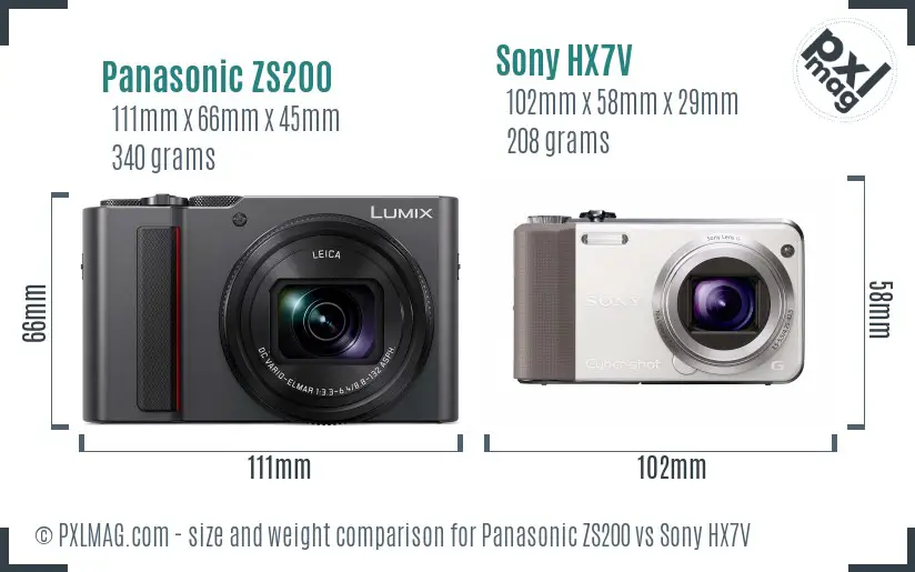 Panasonic ZS200 vs Sony HX7V size comparison