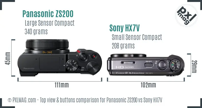 Panasonic ZS200 vs Sony HX7V top view buttons comparison