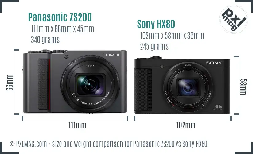 Panasonic ZS200 vs Sony HX80 size comparison