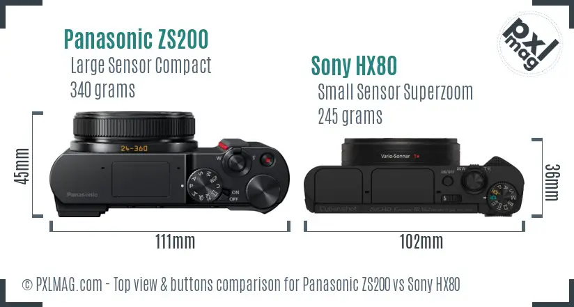 Panasonic ZS200 vs Sony HX80 top view buttons comparison