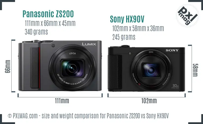 Panasonic ZS200 vs Sony HX90V size comparison