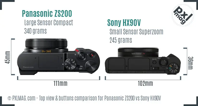 Panasonic ZS200 vs Sony HX90V top view buttons comparison