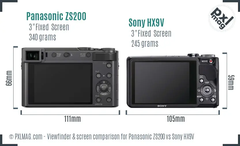 Panasonic ZS200 vs Sony HX9V Screen and Viewfinder comparison