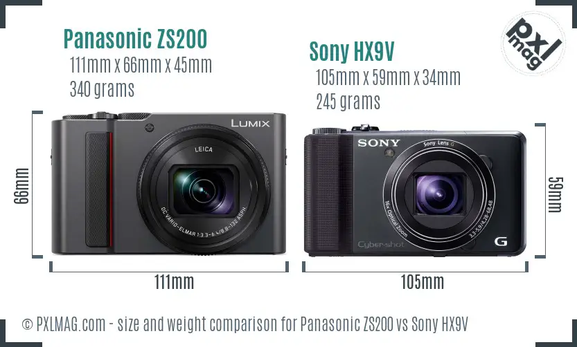 Panasonic ZS200 vs Sony HX9V size comparison