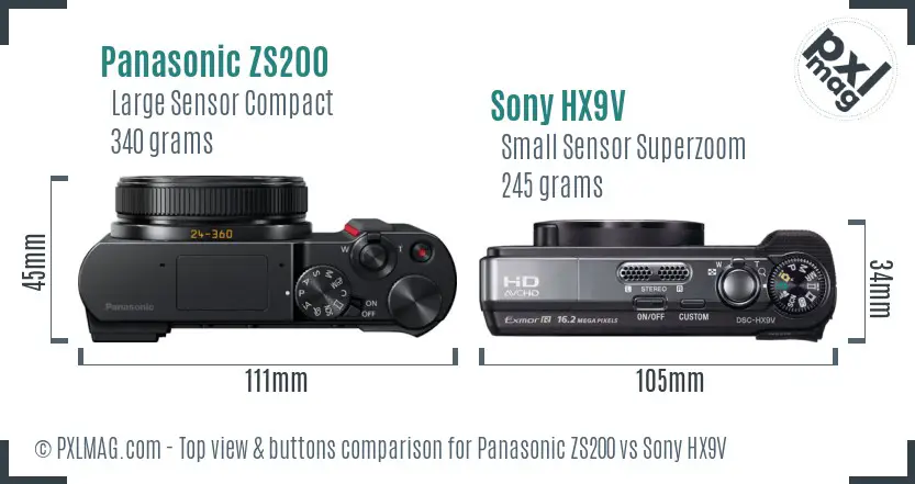 Panasonic ZS200 vs Sony HX9V top view buttons comparison