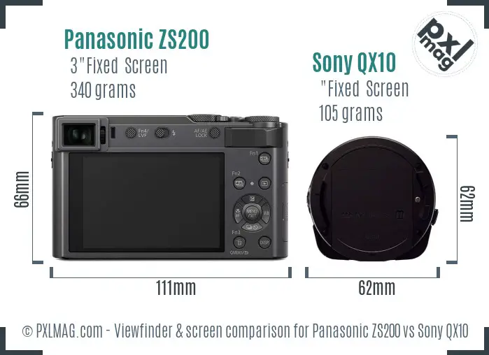 Panasonic ZS200 vs Sony QX10 Screen and Viewfinder comparison