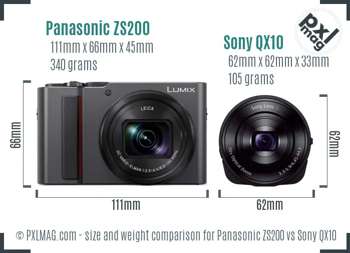 Panasonic ZS200 vs Sony QX10 size comparison