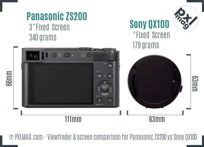 Panasonic ZS200 vs Sony QX100 Screen and Viewfinder comparison