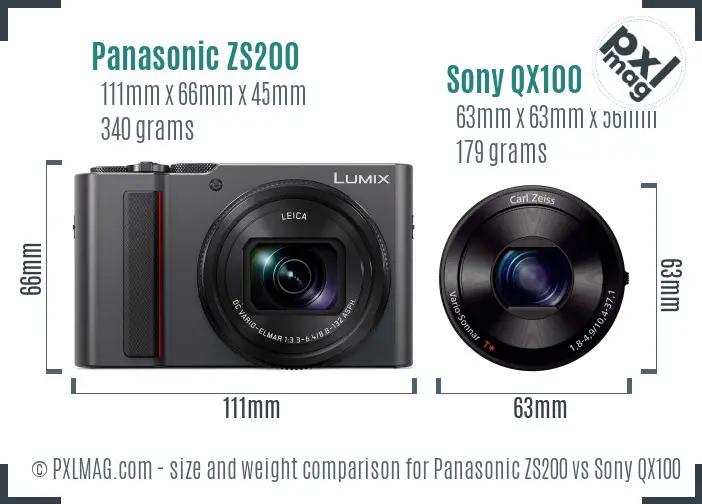 Panasonic ZS200 vs Sony QX100 size comparison