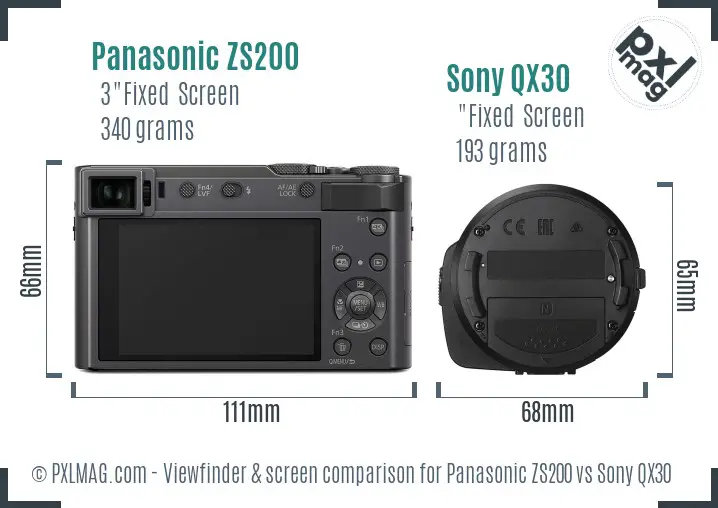 Panasonic ZS200 vs Sony QX30 Screen and Viewfinder comparison