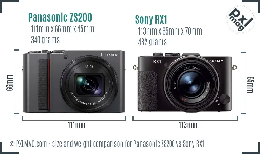 Panasonic ZS200 vs Sony RX1 size comparison