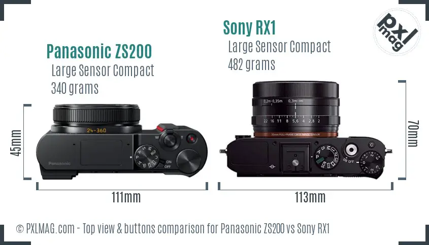 Panasonic ZS200 vs Sony RX1 top view buttons comparison