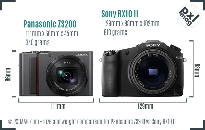 Panasonic ZS200 vs Sony RX10 II size comparison
