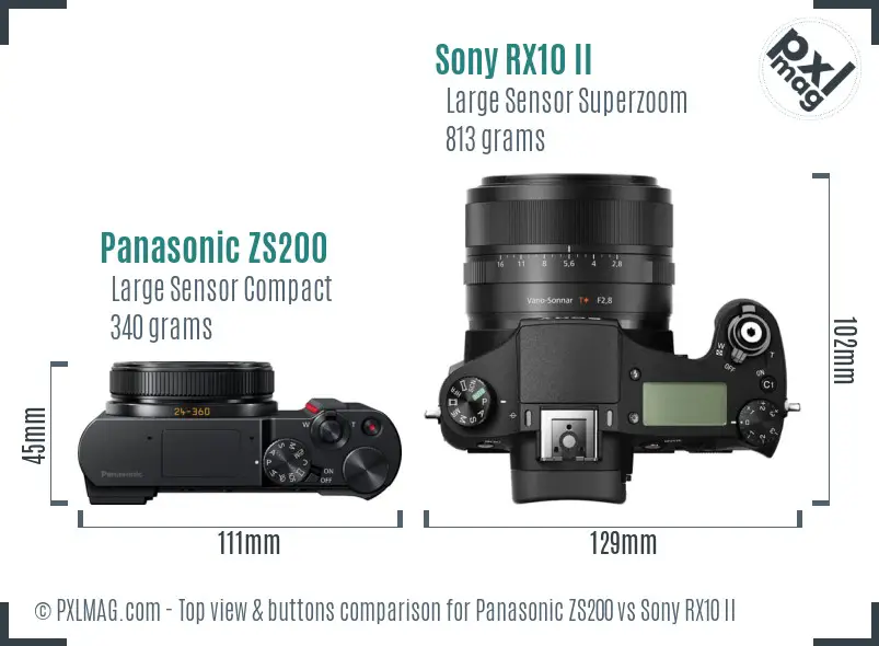 Panasonic ZS200 vs Sony RX10 II top view buttons comparison